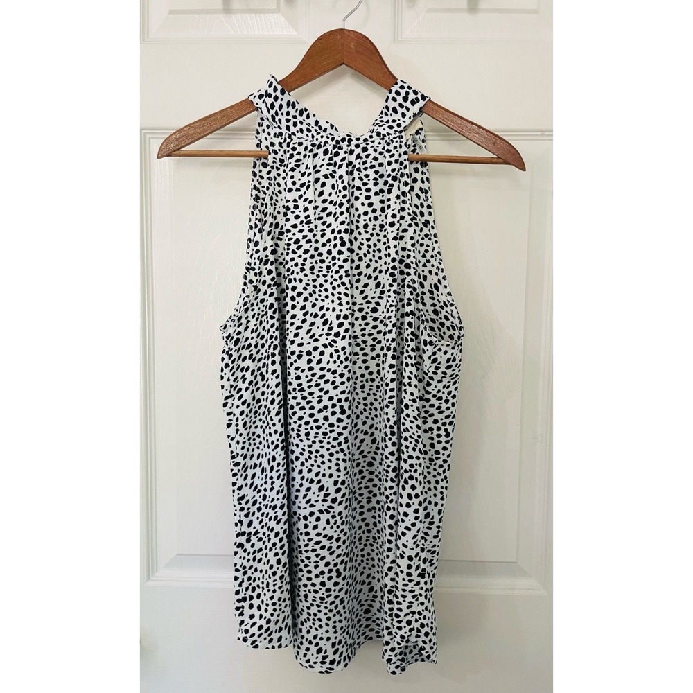 Entro Black White Halter Tie Neck Sleeveless Dress Shirt. Size Small.